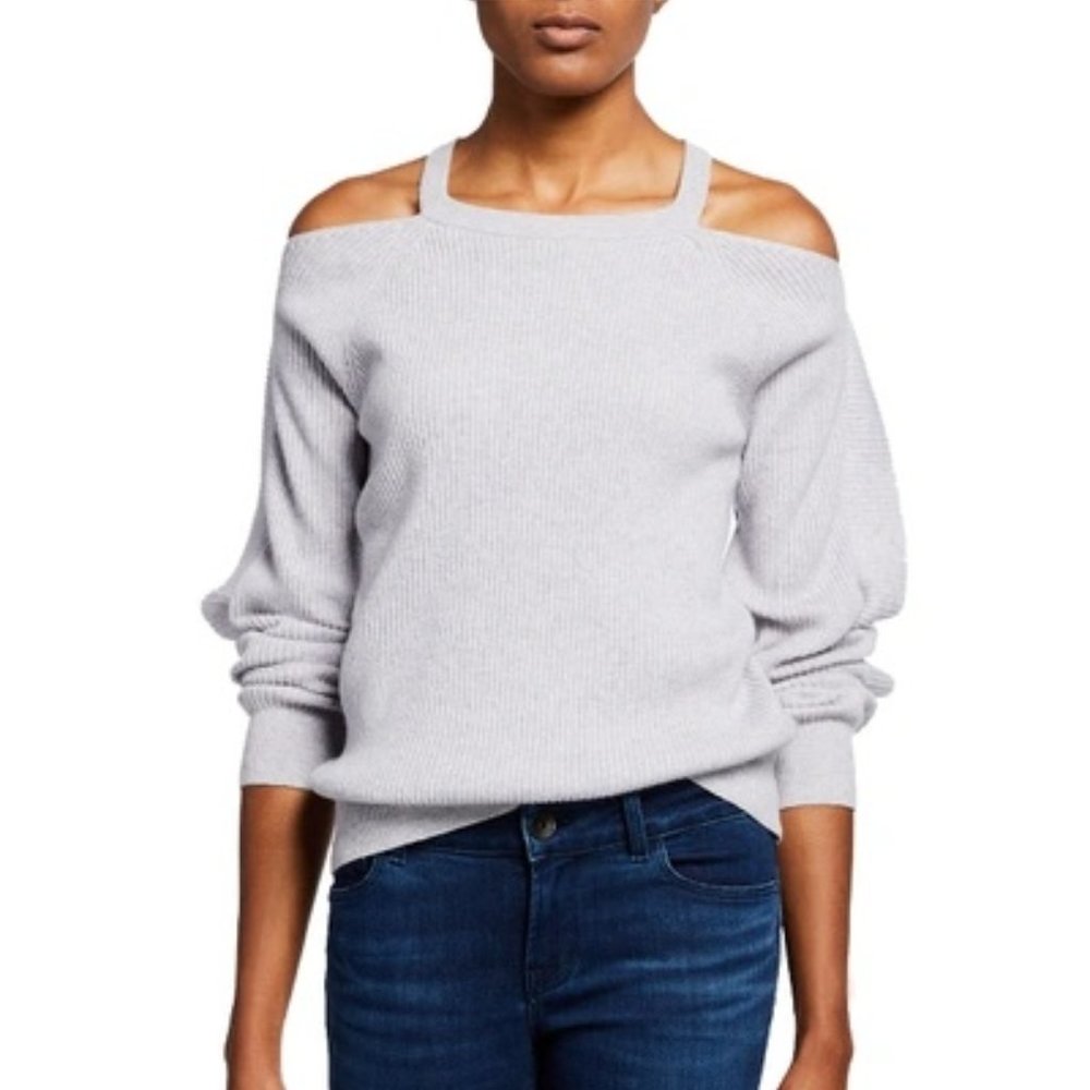 J BRAND Mackenzie Cold-shoulder Cashmere Rib Sweater Light Future Off‎ Shoulder